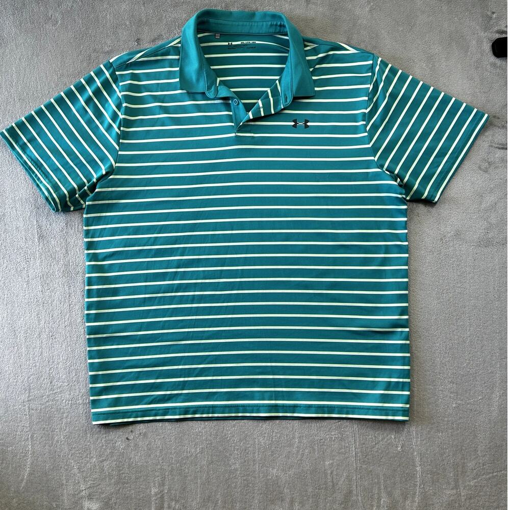 Under Armour Loose Fit Men’s Performance Polo Striped Size 2XL‎ Green Golf